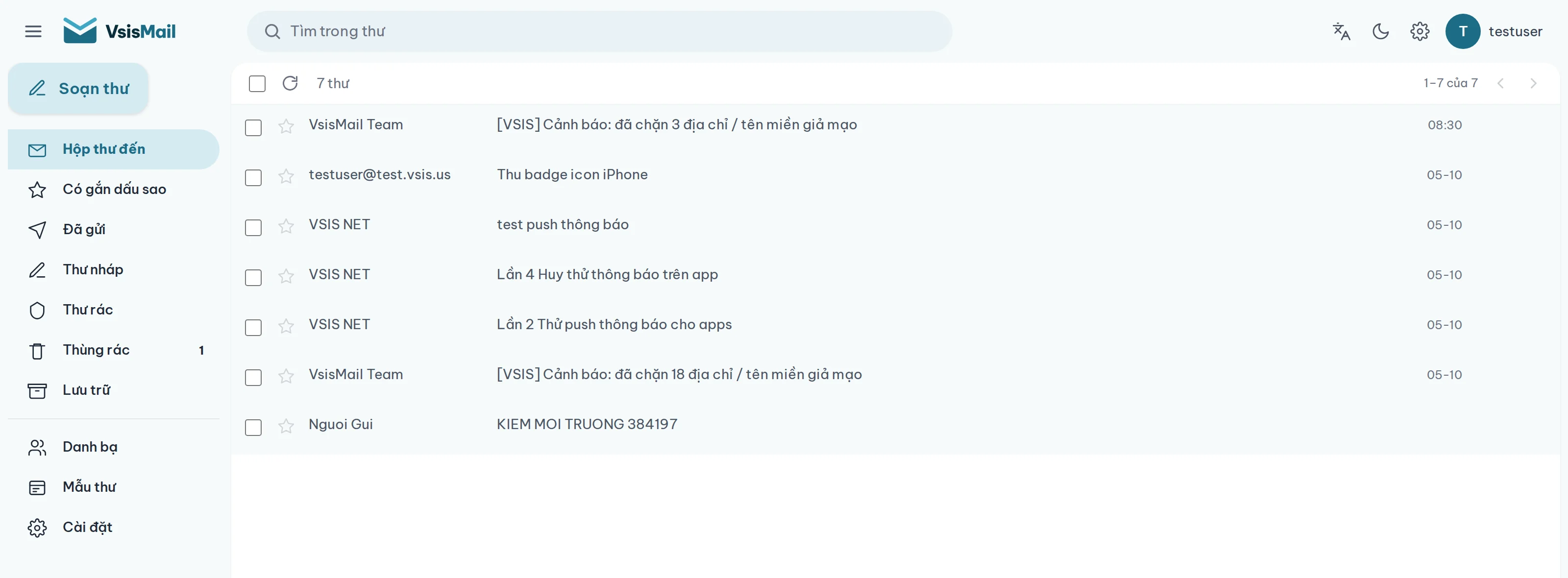 Giao diện hộp thư VsisMail