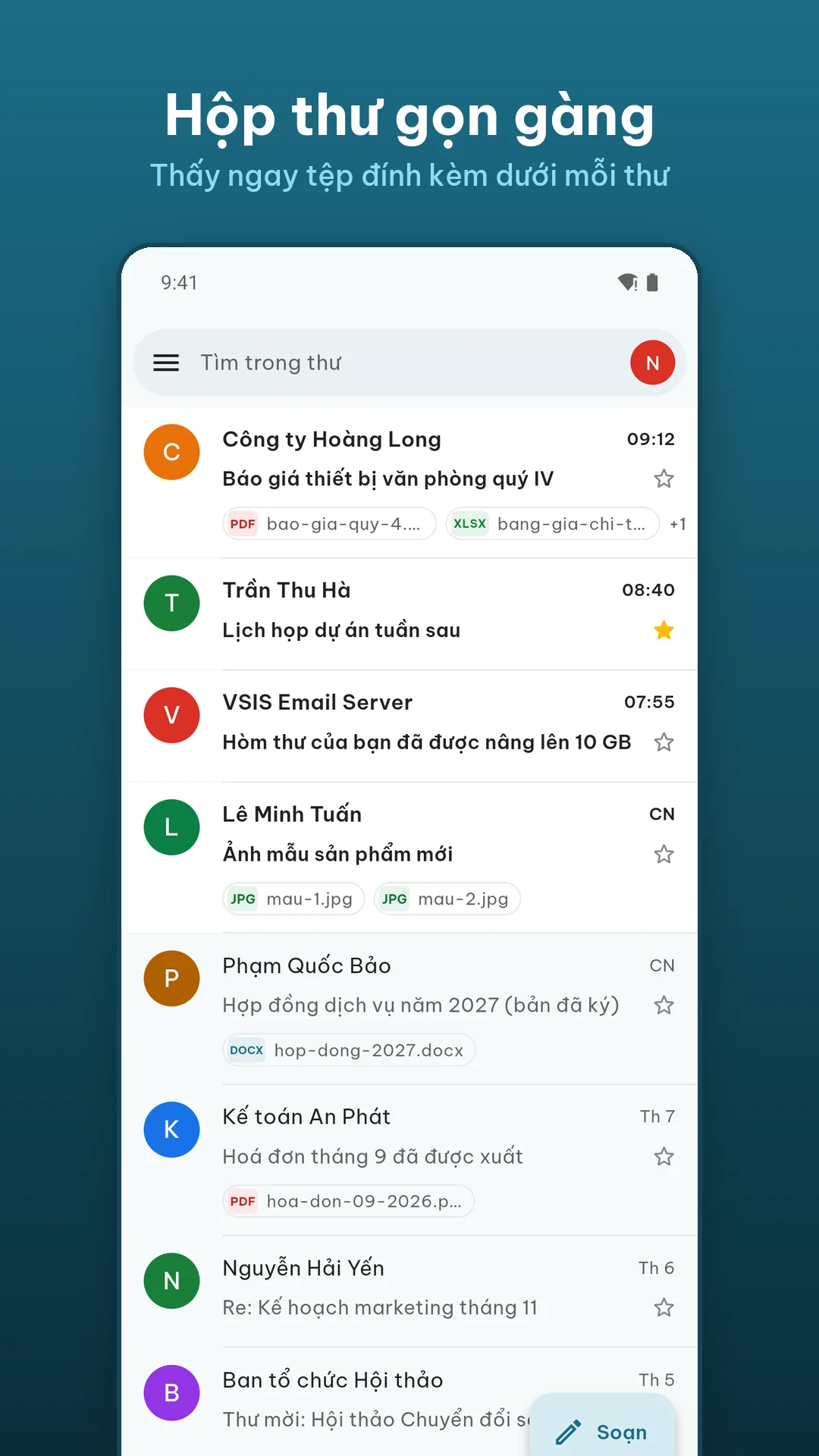 Hộp thư trong ứng dụng VsisMail