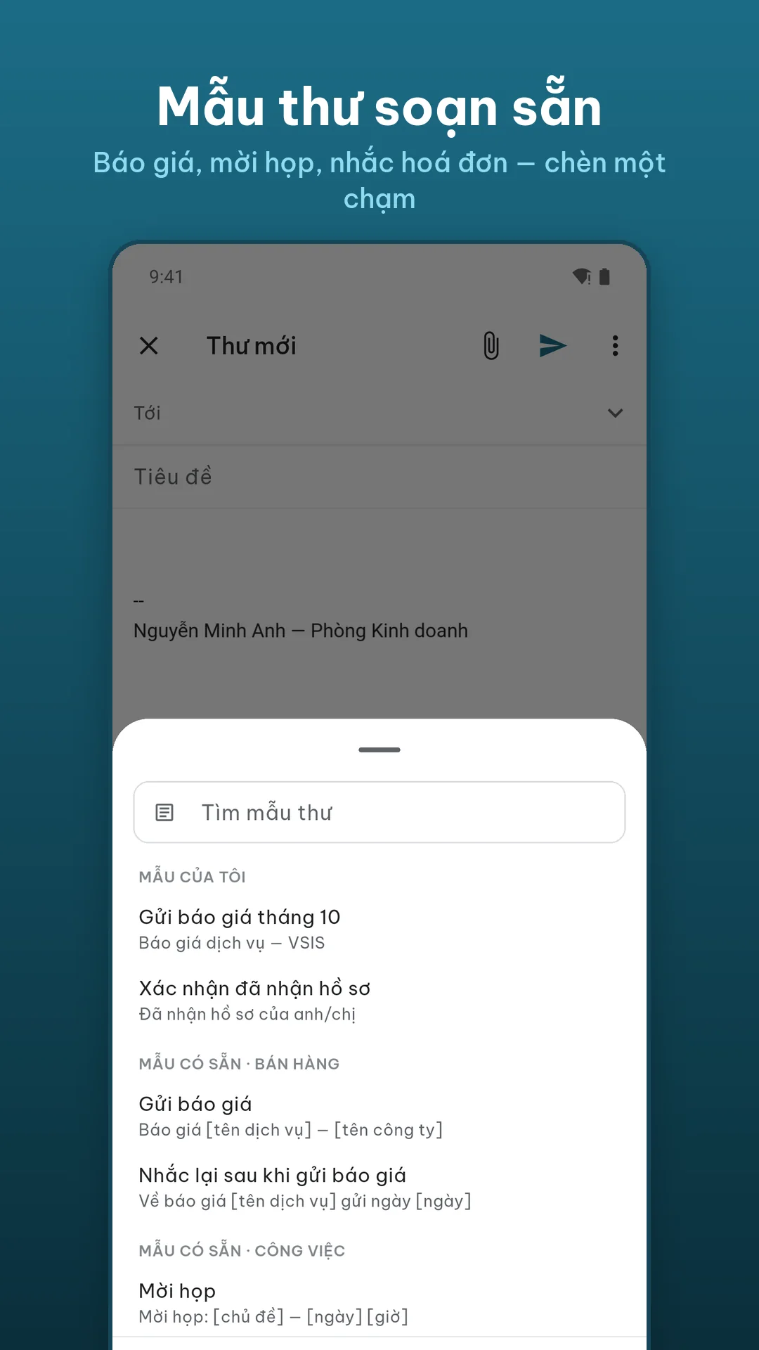 Chèn mẫu thư soạn sẵn trong ứng dụng VsisMail