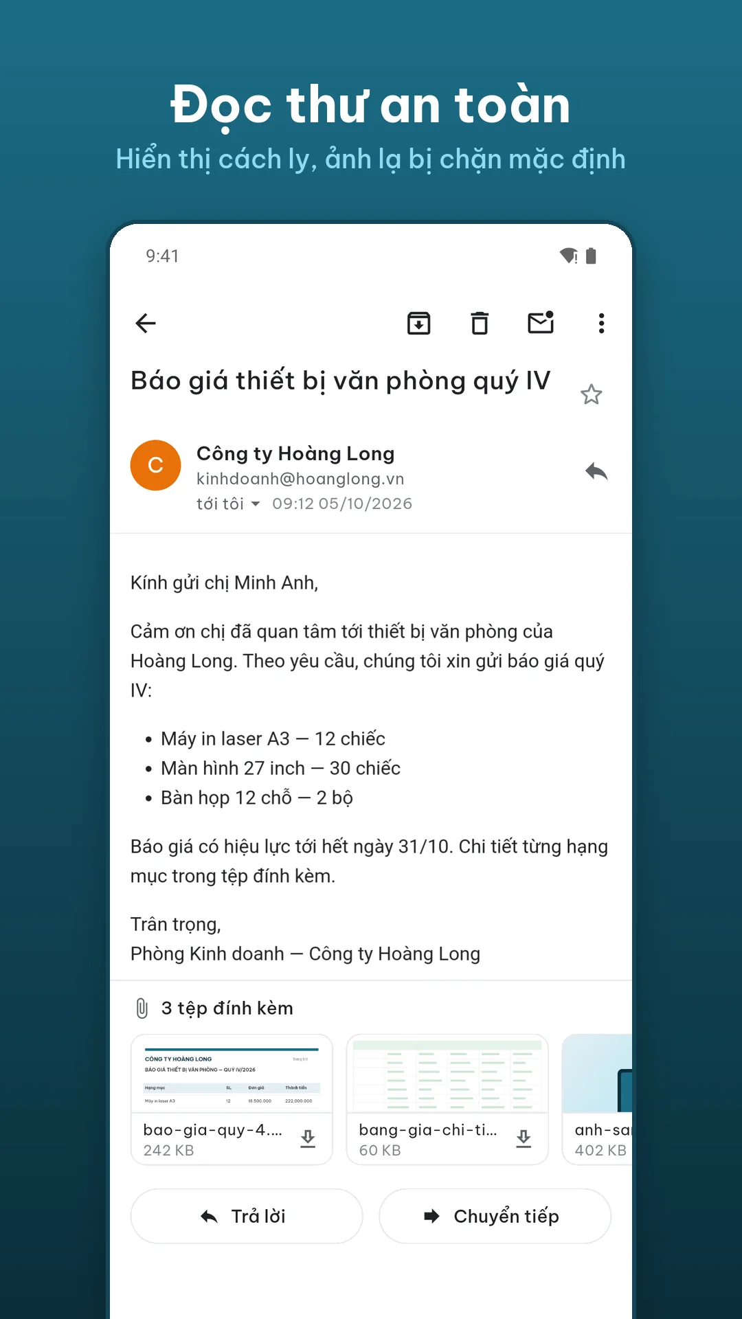 Đọc thư an toàn, ảnh lạ bị chặn mặc định