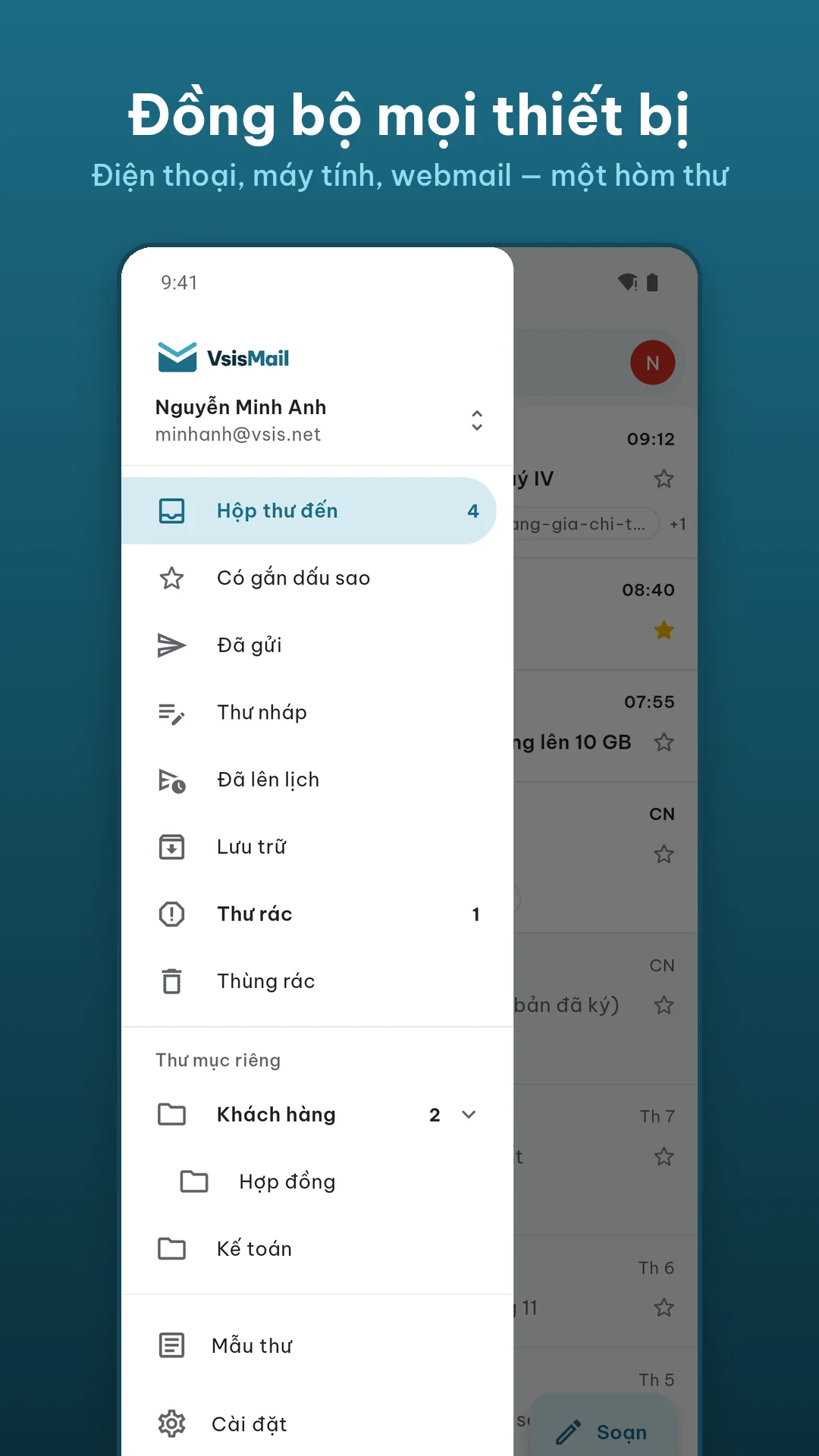 Thư mục đồng bộ giữa điện thoại, máy tính và webmail